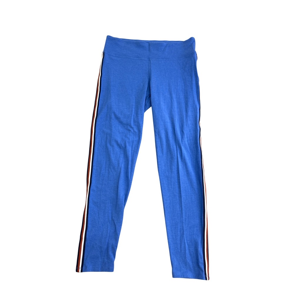 Womens Blue Athletic Leggings Side Stripe Sporty Ankle Pants Stretch Size M